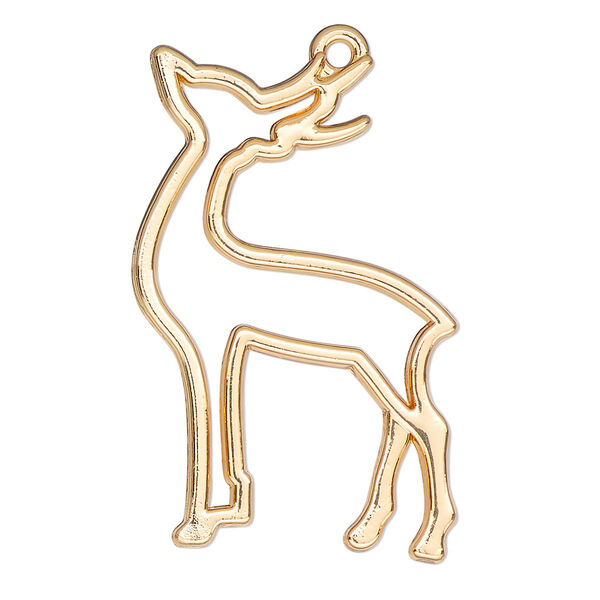 Component, resin frame, gold-finished "pewter" (zinc-based alloy), 36x24mm open reindeer. Sold per pkg of 4. image number 0