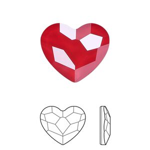 Flat back 2pk crystal royal red shiny foil back, Crystal Passions® hotfix rhinestone 10x8.5mm heart 2808