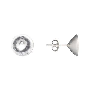 Earstud 1pkg2 Almost Instant Jewelry® sterling silver, 11mm round SS47 rivoli setting / earnuts, 1 pair