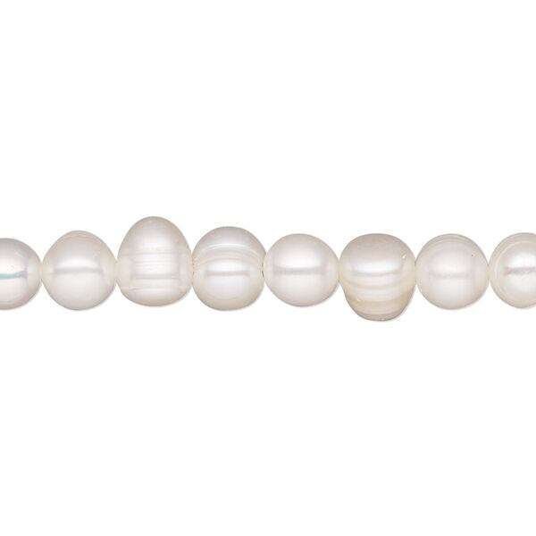 Pearl, White Lotus™, cultured freshwater (bleached), white, 6-6.5mm semi-round, C grade, Mohs hardness 2-1/2 to 4. Sold per 15-1/2" to 16" strand. image number 0