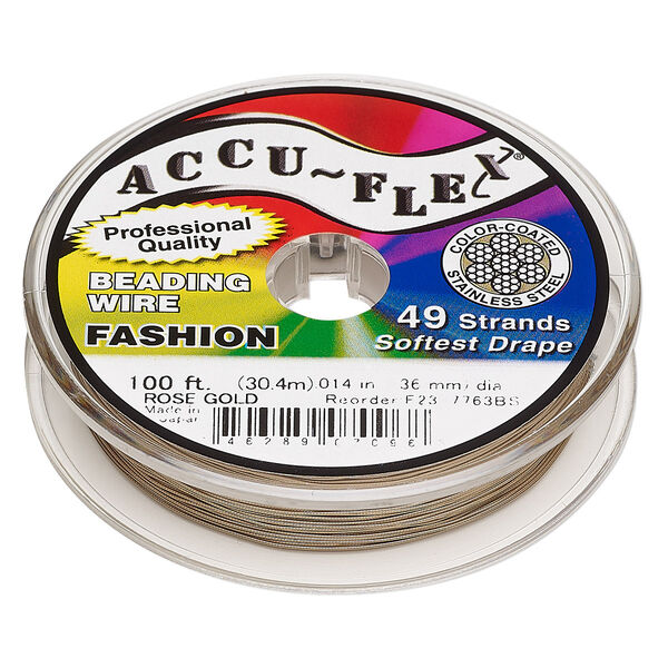 Beading wire, Accu-Flex®, nylon and stainless steel, rose gold, 49 strand, 0.014-inch diameter. Sold per 100-foot spool. image number 0