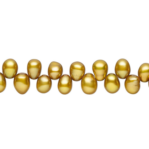 Freshwater pearl 1pkg1, rice C grade, 15 inch dark mustard 6x4mm-8x6mm cultured image number 0