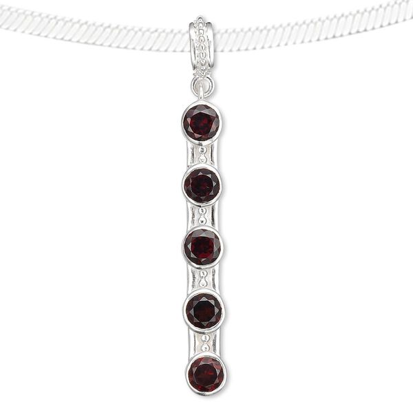 Pendant, garnet (natural) and sterling silver, 41x6mm rectangle with 5mm faceted round. Sold individually. image number 0