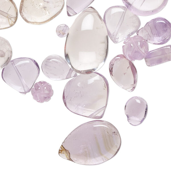 Bead mix, amethyst (natural), light to medium, 5mm-16x12mm hand-cut top- and center-drilled mixed shapes with 0.4-1.4mm hole, C grade, Mohs hardness 7. Sold per 1-ounce pkg, approximately 40-50 beads. image number 0