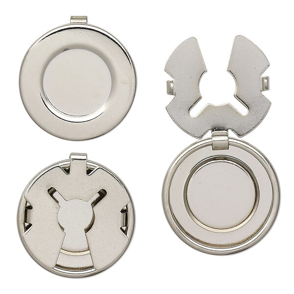Button cover, imitation nickel-plated brass, 18mm round. Sold per pkg of 100. image number 0