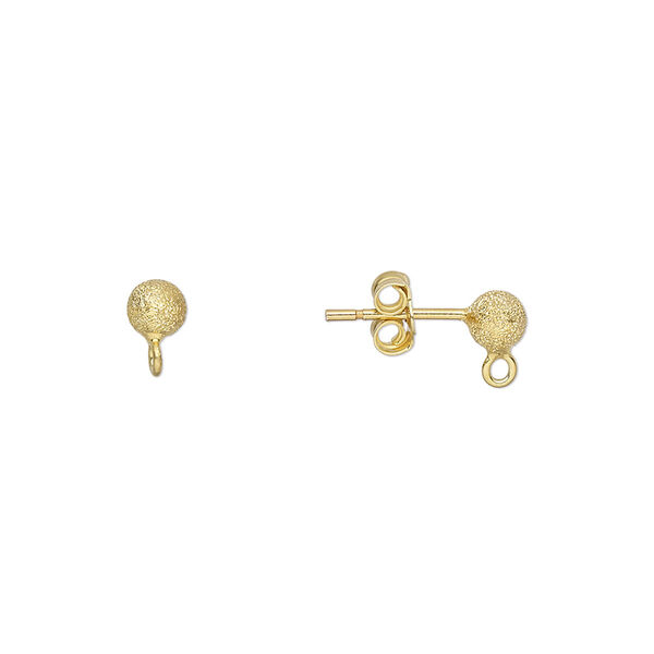 Earstud, gold-finished sterling silver, 4mm stardust ball with loop. Sold per pair. image number 0
