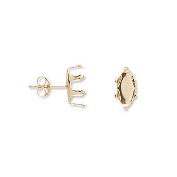 Earstud, Snap-Tite®, 14Kt gold, 10x5mm 6-prong marquise setting. Sold per pair. image number 0