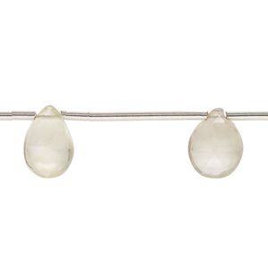 Smoky quartz / quartz crystal / lemon quartz 1pkg5, hand-cut top-drilled faceted puffed teardrop bead 10x7mm-13x9mm