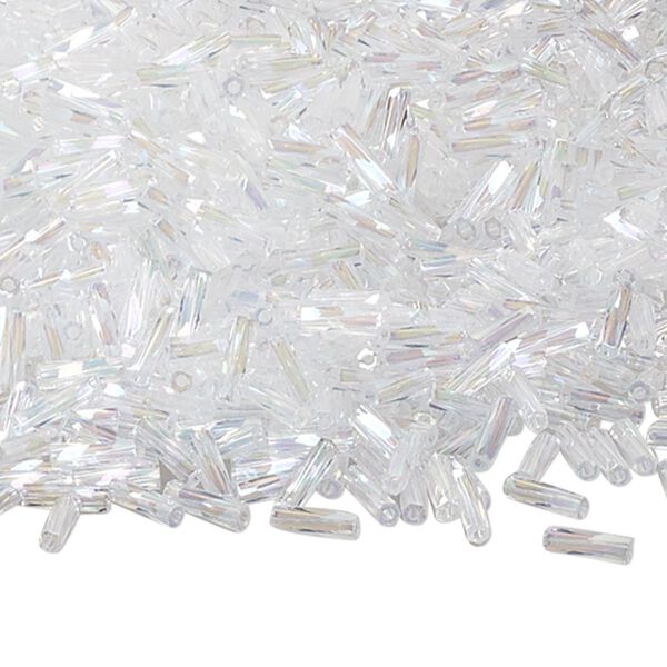 Bead, Miyuki, bugle bead, glass, pkg/250 g, 6x2mm center-drilled twisted, rainbow translucent crystal clear, (TW-250). image number 0