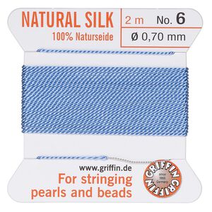 Thread, Griffin, silk, blue, size #6. Sold per 2-meter card (approximately 78 inches).