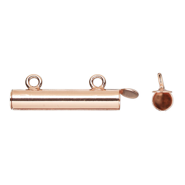 End bar, copper-plated brass, 26x5mm round tube with fold-in ends and 2 loops, 4mm inside diameter. Sold per pkg of 4. image number 0