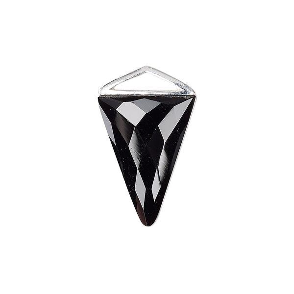 Drop, black onyx (dyed) and sterling silver, 21x21x15mm-22x22x16mm hand-cut double-sided faceted triangle. Sold individually. image number 0
