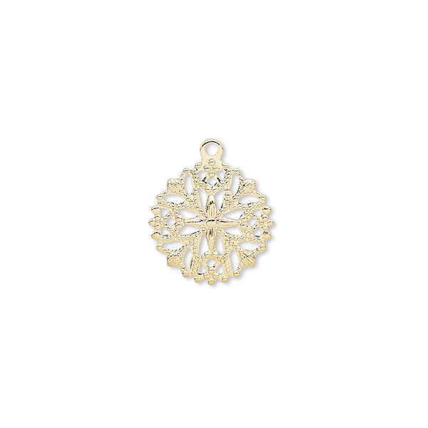 Charm, gold-plated brass, 13mm snowflake. Sold per pkg of 100. image number 0