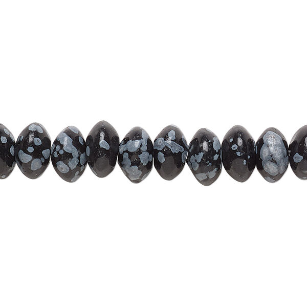 Bead, snowflake obsidian (natural), 8x4mm rondelle, B grade, Mohs hardness 5 to 5-1/2. Sold per 15-1/2" to 16" strand. image number 0