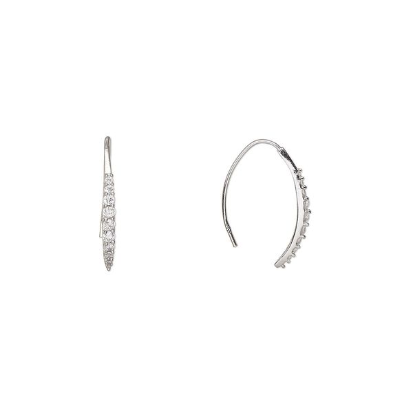 Earring, Create Compliments®, rhodium-plated sterling silver, clear, 22mm marquise. Sold per pair. image number 0