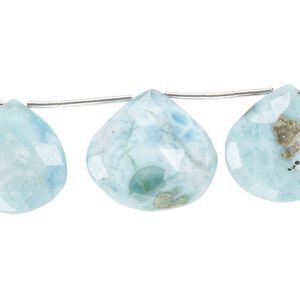 Larimar 1pkg5, hand-cut top-drilled faceted puffed teardrop bead natural graduated 14x14mm-22x21mm