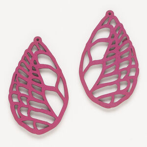 Focal 1pkg2, wood, fuchsia, 54x33mm top-drilled teardrop with cutout design.