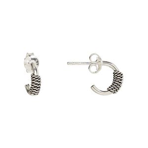Earstud, Create Compliments®, antiqued sterling silver, 10.5mm half hoop with twisted rope design. Sold per pair.