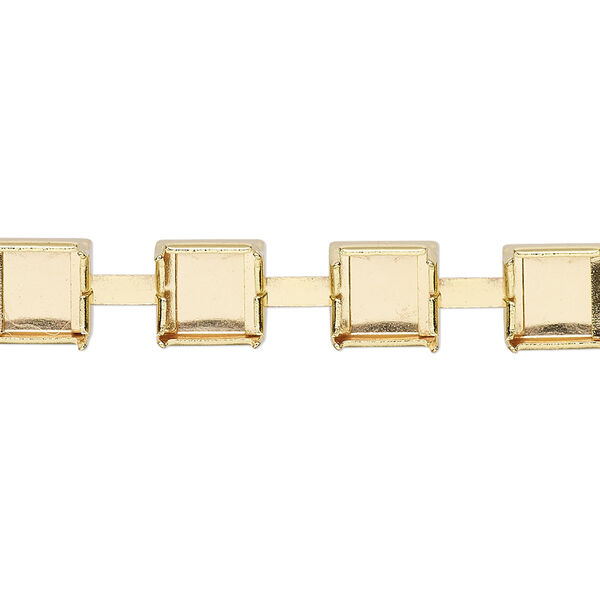 Cupchain, gold-finished brass, 8mm wide with (72) SS39 settings and (10) 9mm connectors. Sold per pkg of 3 feet. image number 0