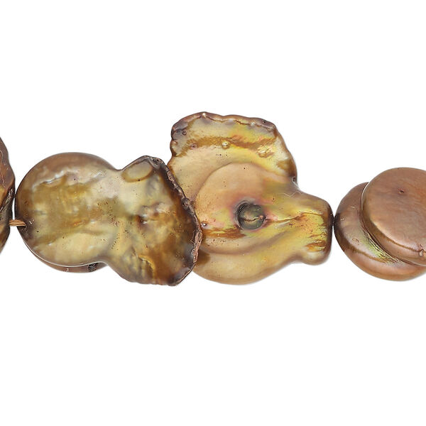 Pearl, cultured freshwater pearl (dyed), antique copper, 21x13mm-28x16mm double flat round, Mohs hardness 2-1/2 to 4. Sold per 15-inch strand, approximately 21 beads. image number 0