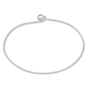 Bracelet, bangle, silver-plated brass, 1.5mm wide oval with 5.5mm twist-off bead end, 7 inches. Sold individually.