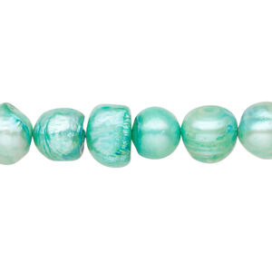Freshwater pearl 1pkg1, semi-round, 15 inch teal green 9-13mm cultured