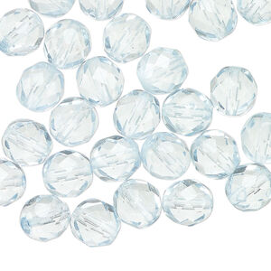 Bead 1pkg50, Czech fire-polished dipped décor glass, light blue, 8mm faceted round.
