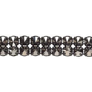 Banding 1pk black and jet silver flare black plate, Preciosa Czech crystal 10mm wide 5mm setting spike 3 feet SS19