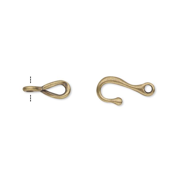 Clasp, hook-and-eye, antique gold-plated brass, 12x7mm twist. Sold per pkg of 10. image number 0