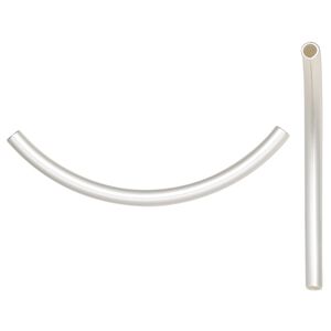 Bead, silver-plated brass with satin finish, 50x3mm curved tube. Sold per pkg of 100.