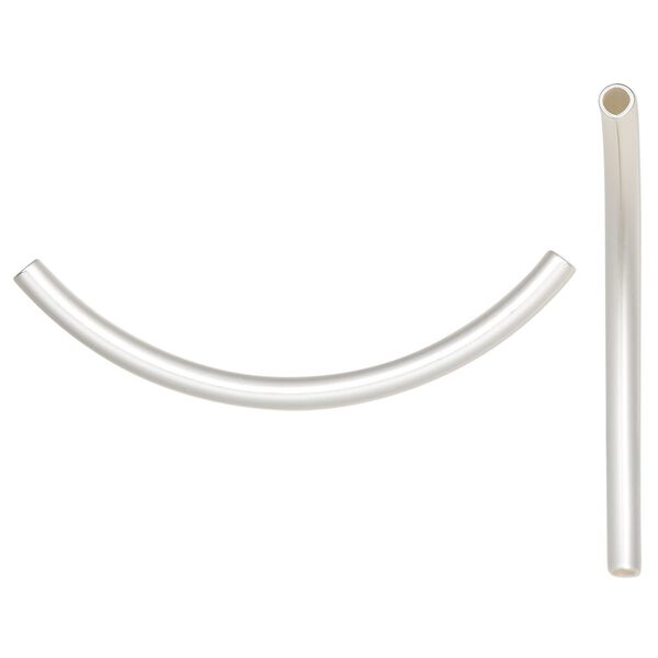 Bead, silver-plated brass with satin finish, 50x3mm curved tube. Sold per pkg of 100. image number 0