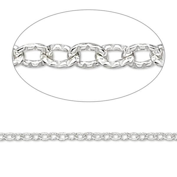 Chain, sterling silver, 2.5x2mm ribbed flat cable. Sold per pkg of 5 feet. image number 0