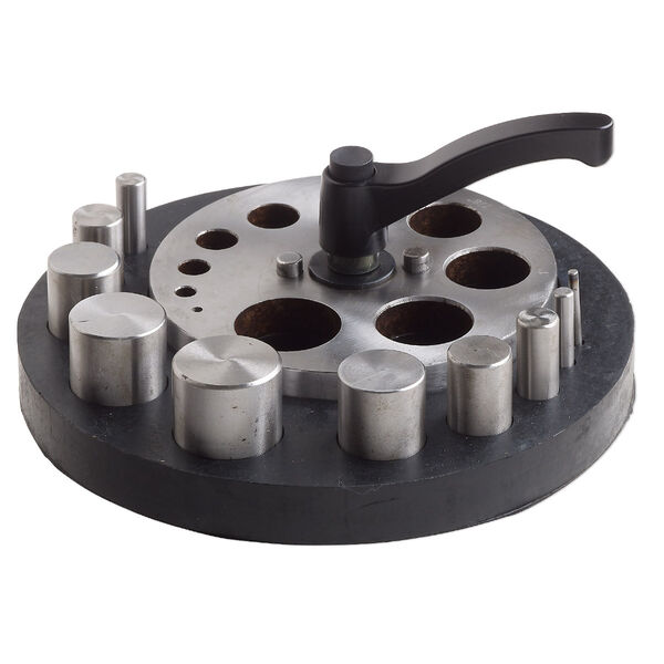 Disc cutter, steel and rubber, black and silver, 7-1/4 inch round base for cutting 3-31.6mm rounds. Sold per 12-piece set. image number 0