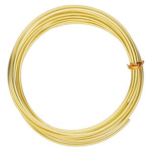 Wire, anodized aluminum, gold, 2.5mm round, 10 gauge. Sold per pkg of 18 feet.