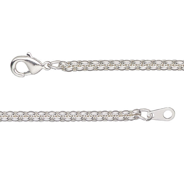 Chain, silver-plated brass, 3mm tight rolo, 16 inches with lobster claw clasp. Sold individually. image number 0