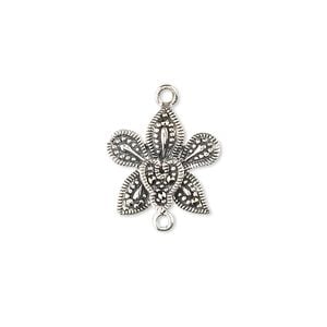 Link, sterling silver and marcasite, 15x15mm flower. Sold individually.