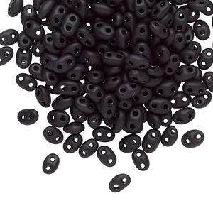 Seed bead, Preciosa Twin™ Czech glass, pkg/250g, 5x2.5mm oval, opaque matte black, (23980).