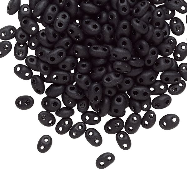 Seed bead, Preciosa Twin™ Czech glass, pkg/250g, 5x2.5mm oval, opaque matte black, (23980). image number 0