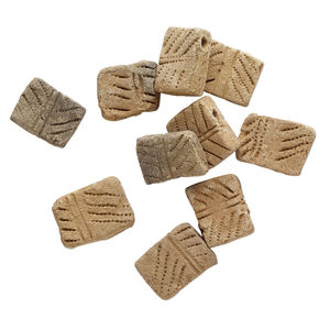 Drop mix, clay, red / grey / brown, 21x16mm-22x17mm double-sided rectangle with line design. Sold per pkg of 10.