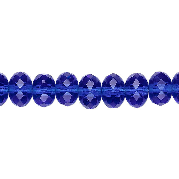 Bead, Czech fire-polished glass, transparent light cobalt, 9x5mm faceted rondelle. Sold per 15-1/2" to 16" strand. image number 0