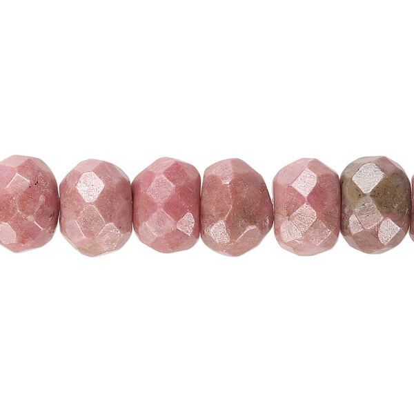 Bead, rhodonite (natural), 10x7mm faceted rondelle, B grade, Mohs hardness 5-1/2 to 6-1/2. Sold per 15-1/2" to 16" strand. image number 0