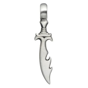 Pendant, pewter (tin-based alloy), 55x13mm double-sided dagger. Sold individually.