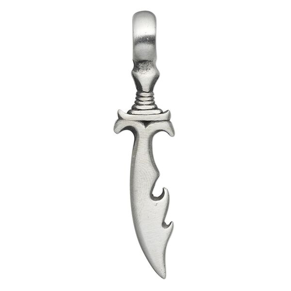 Pendant, pewter (tin-based alloy), 55x13mm double-sided dagger. Sold individually. image number 0