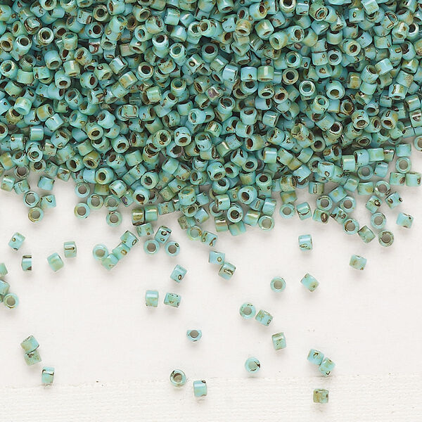 Seed bead, Delica®, glass, pkg/7.5g, #11 round, opaque Picasso turquoise blue (DB-2264). image number 0