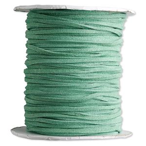 Cord, faux suede lace, green, 3mm. Sold per 100-yard spool.