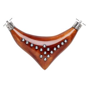 Focal, resin / aluminum / antique silver-finished brass, brown, 3-1/2 x 2-1/4 inch single-sided boomerang with fancy design and 2 loops. Sold individually.