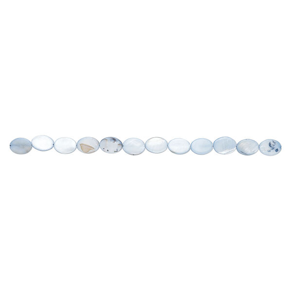 Mother-of-pearl shell 1pkg1, flat oval bead 15 inch light blue 20x15mm image number 1