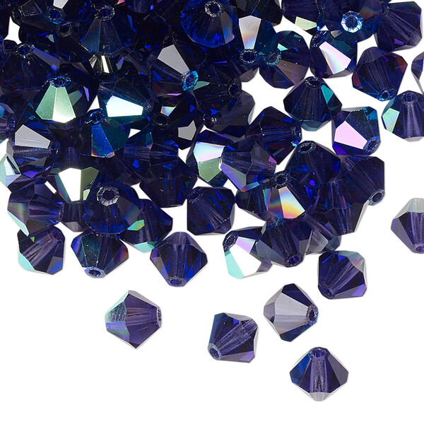 Bead 24pk deep tanzanite AB, Preciosa Czech crystal 6mm bicone image number 0