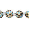 Bead, glass 1pkg4, turquoise blue / black / gold, 12mm hand-painted faceted round. image number 0