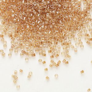 Seed bead, Delica®, glass, pkg/50g, #11 round, translucent honey beige-lined luster crystal clear (DB-0901).